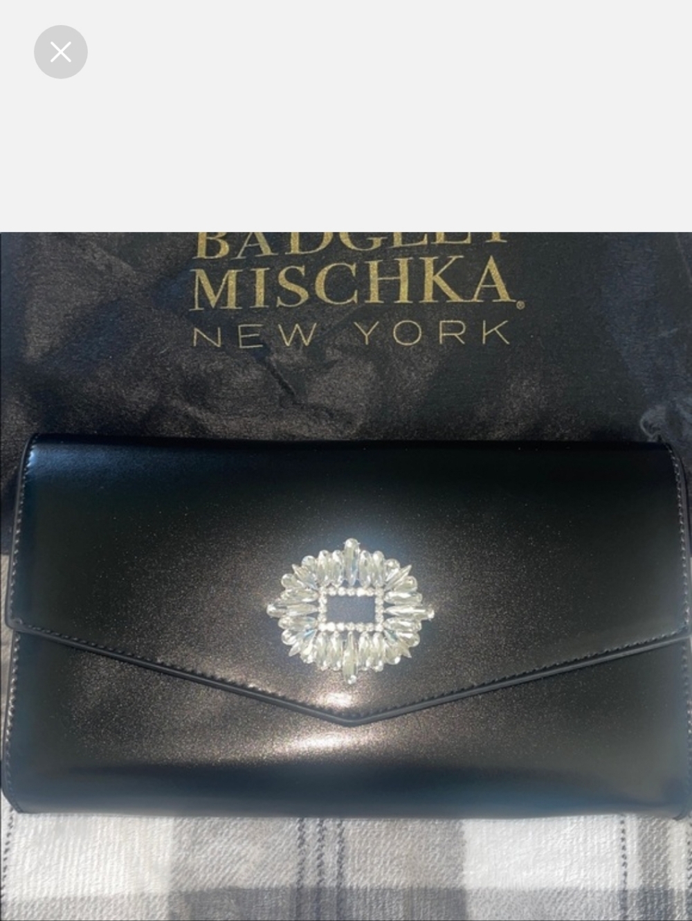 Badgley Mischka Black Clutch Bag with SWAROVSKI Buckle Magnet Closure Elegant